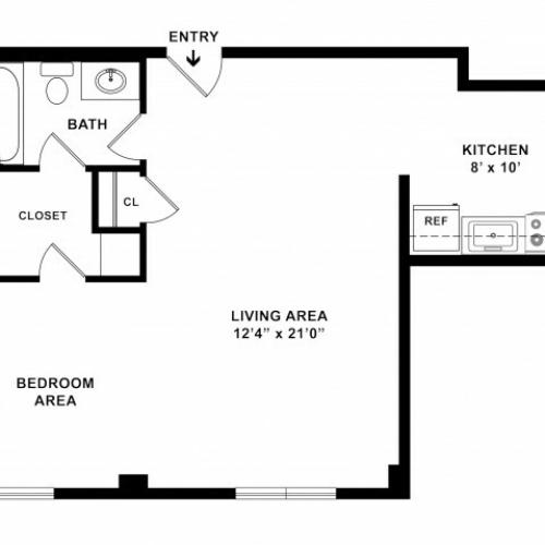 554 sq ft 1BR/1BA Standard Floorplan