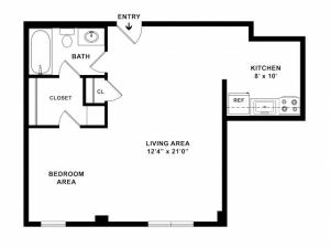 524 sq ft 1BR/1BA Standard Floorplan