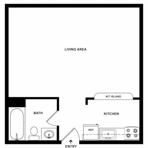 400 sq ft Studio Standard Floor Plan