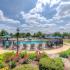 Landscaping in the foreground with view of the pool beyond it at The Landings at Chandler Crossings | Student Housing Near Michigan State University