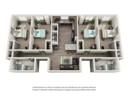 3 Bedroom Floor Plan | IU Off Campus Apartments | Avenue on College
