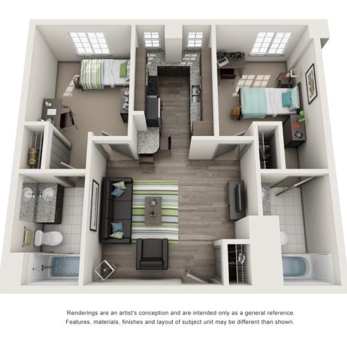 2 Bedroom Floor Plan | IU Bloomington Off Campus Housing | Avenue on College
