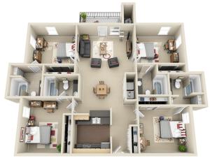4 Bedroom Floor Plan | The Landings at Chandler Crossings | MSU Student Housing