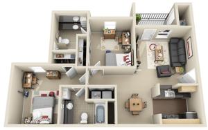 2 Bedroom Floor Plan | The Landings at Chandler Crossings | Off-Campus Housing Near MSU