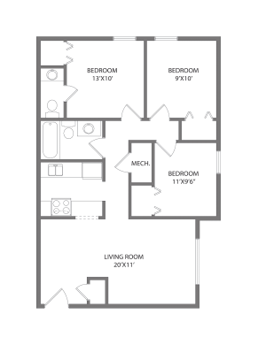 3 bedroom, 1.5 bath floorplan