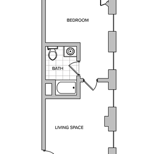 One Bedroom One Bathroom Floorplan