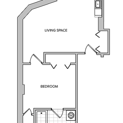 One Bedroom One Bathroom Floorplan