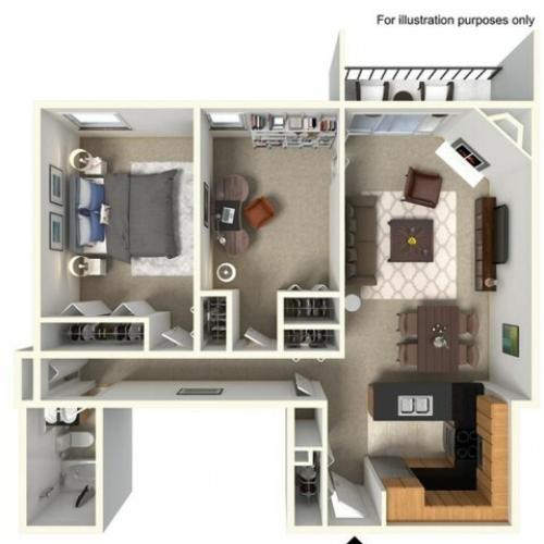 1 Bedroom Den Floor Plan  | Lake+House Apartments | Wheeling IL Apartments