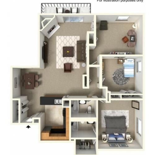 3 Bedroom Floor Plan  | Lake+House Apartments | Wheeling IL Apartments