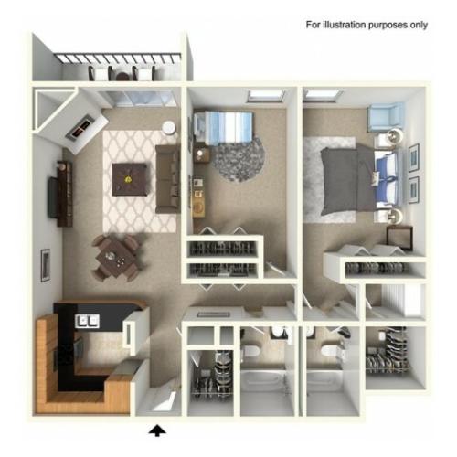 2 Bedroom L Floor Plan  | Lake+House Apartments | Wheeling IL Apartments