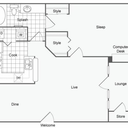 1 Bedroom Floor Plan | Luxury Apartments For Rent In Dallas TX | Arrive on University