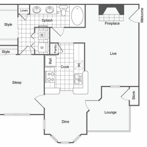 1 Bdrm Floor Plan | 1 Bedroom Apartments In Dallas TX | Arrive on University