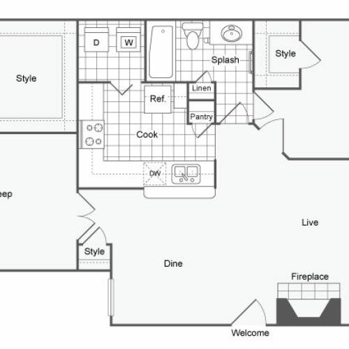 2 Bdrm Floor Plan | Pet Friendly Apartments In Dallas TX | Arrive on University