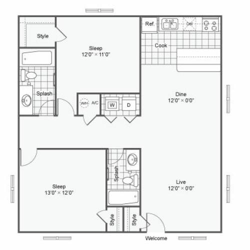 Floor Plan Image | The Hub at Baton Rouge Apartment Homes Apartments For Rent Baton Rouge LA 70808