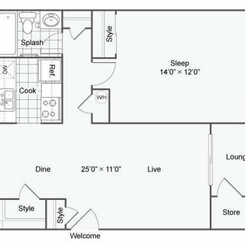 1 Bedroom Floor Plan | Apartments In Chesterfield Mo | The Avalon Apartment Homes