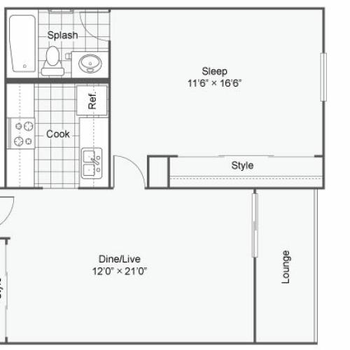1 Bedroom Floor Plan | Apartments In Chesterfield Mo | Magnolia Apartment Homes