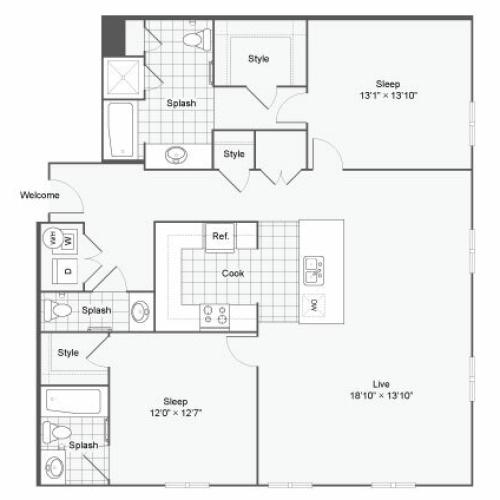 Floor Plan 90| Alamo Apartments San Antonio TX | Arrive Eilan