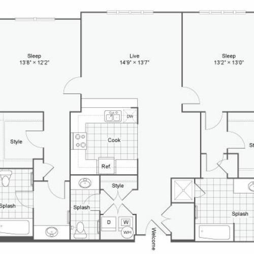 Floor Plan 95| Alamo Apartments San Antonio TX | Arrive Eilan