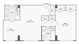 1 Bdrm Floor Plan | Apartments Near Johns Hopkins University | The Social North Charles