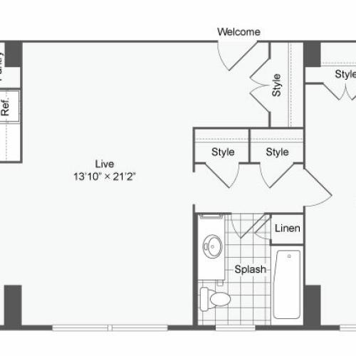 1 Bdrm Floor Plan | Apartments Near Johns Hopkins University | The Social North Charles