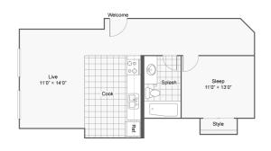 1 Bedroom Floor Plan | Apartments In Denver Colorado | Renew on Stout