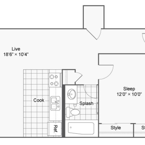 1 Bdrm Floor Plan | 2 Bedroom Apartments Denver | Renew on Stout
