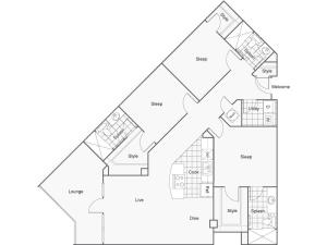 3 Bedroom Floor Plan | Apartments Downtown Wichita KS | ReNew Wichita