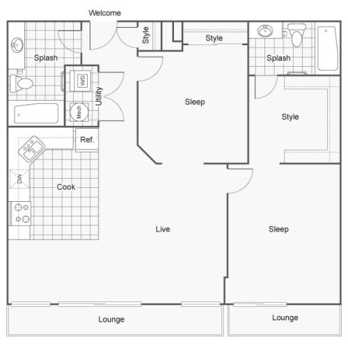 2 Bedroom Floor Plan | Wichita Kansas Apartments | ReNew Wichita