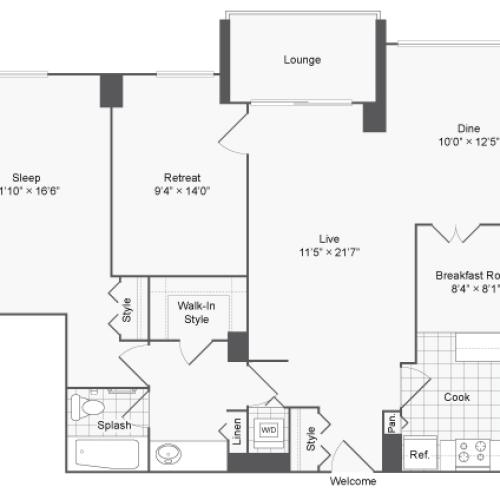 2 Bedroom Floor Plan | Luxury Apartments For Rent In Alexandria VA | Arrive 2801