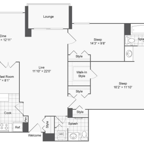 2 Bdrm Floor Plan | Alexandria VA Luxury Apartments | Arrive 2801