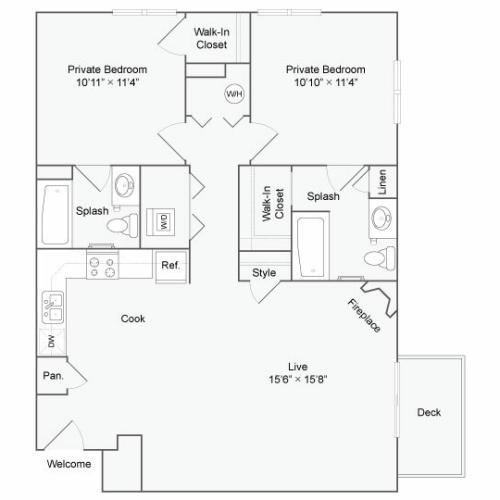 2 Bedroom Floor Plan | The Social West Ames Apartment Homes for Rent in Ames IA 50014