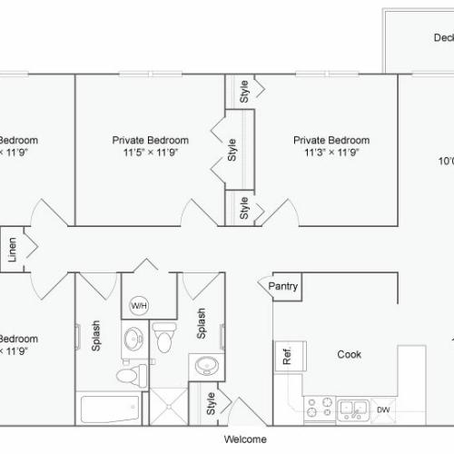 4 Bedroom Floor Plan | The Social West Ames Apartment Homes for Rent in Ames IA 50014
