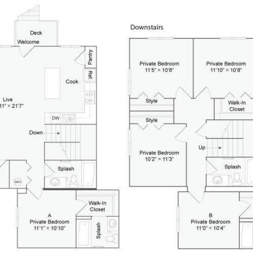 5 Bedroom Floor Plan | The Social West Ames Apartment Homes for Rent in Ames IA 50014