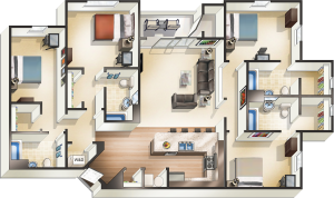 4 Bedroom Floor Plan | MSU Off Campus Apartments | The Social Campus