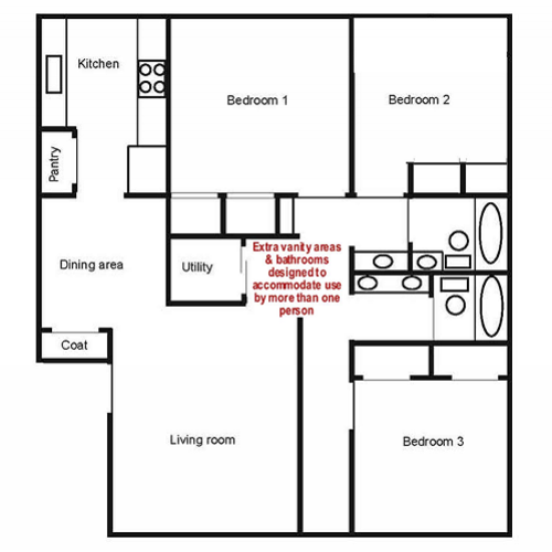 Three Bedroom - Off Campus Student Housing Apartments in St. George, UT near Dixie State University