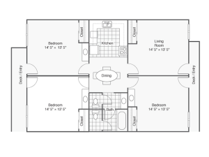 3 Bed - 1.5 Bath Floor Plan