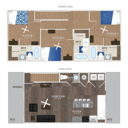 3 Bedroom Floor Plan | Studio Apartments Lawrence KS | Lawrence