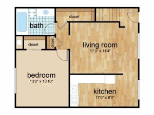 One-bedroom second level floor plan at Sterling Glen