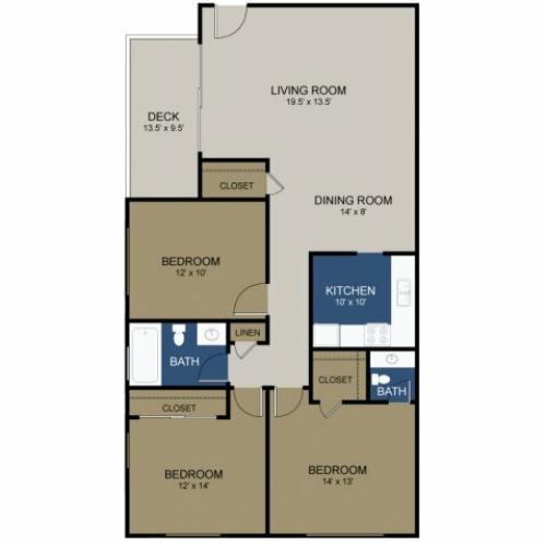 3 Bedroom Floor Plan | Apartments In Morrisville | The Commons at Fallsington
