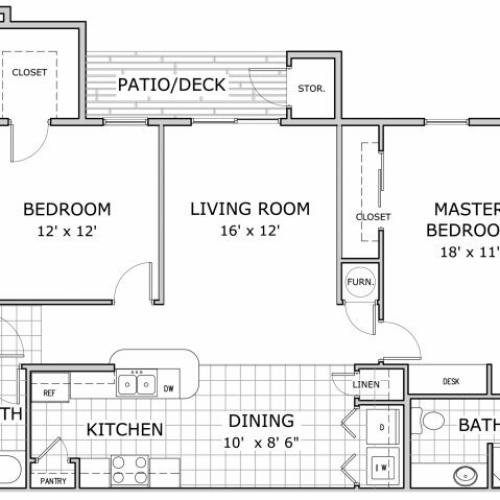 floor plan image of 2 bedroom apartment at Cambridge Park