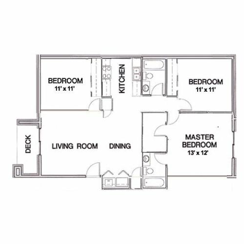 floor plan for 3 bedroom apartment at Cambridge Park