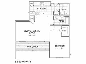 floor plan image of 1 bedroom apartment home at Coryell Courts in Springfield, MO