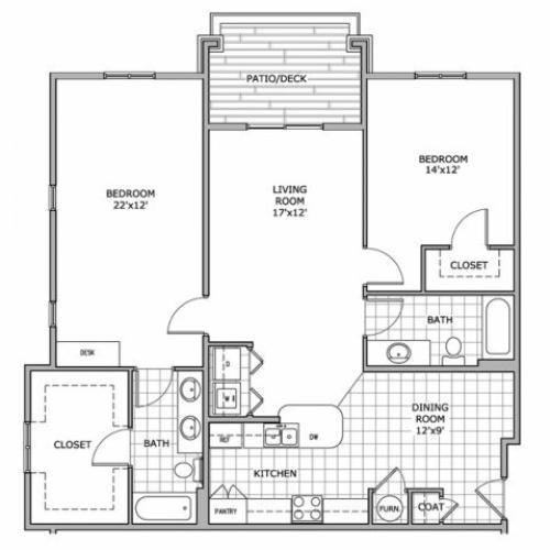 floor plan image for 2 bedroom and 2 bathroom apartment home at Coryell Courts