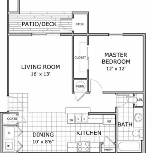 floor plan of 1 bedroom apartment home