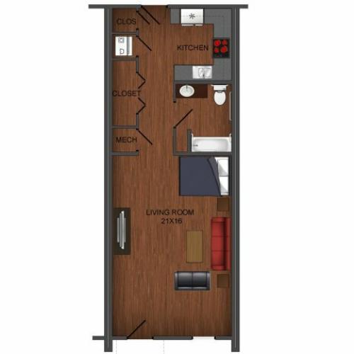Studio apartment home floor plan at Township 28