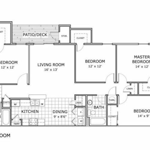floor plan image of a 4 bedroom smart apartment