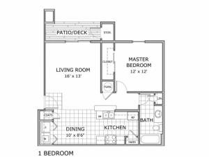 floor plan image of one bedroom apartment at Orchard Park