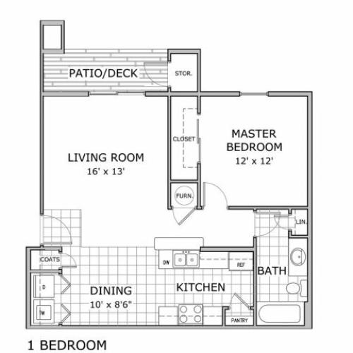 floor plan image of one bedroom apartment at Orchard Park