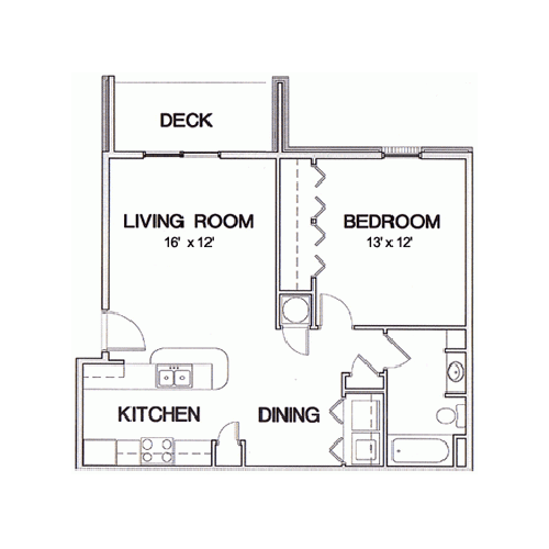 One bedroom floor plan image at Cambridge Park Apartments