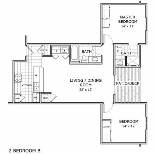 floor plan image of 2 bedroom apartment home in Springfield, MO